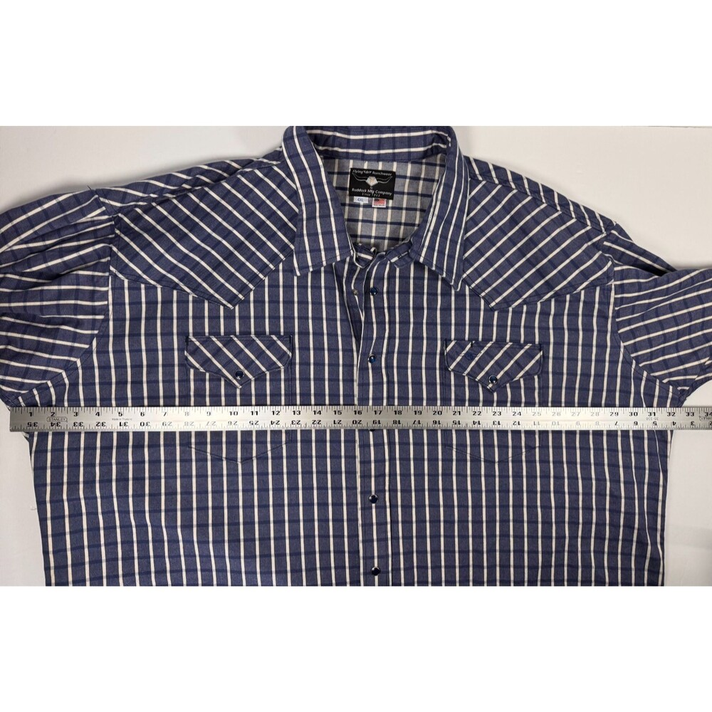 Flying R Ranchwear Mens 4XL‎ Blue White Plaid Pearl Snap Western Made in USA - Picture 9 of 11